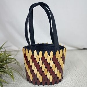 Natural Colors Two-Tone Women's Wooden Beads Purse Handbag